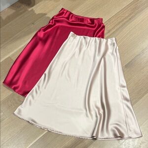 Satin A-Line Midi Skirts in Fuchsia and Cream